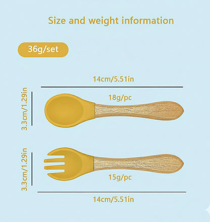 Silicon Wooden feeding spoon set.