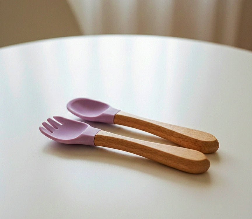 Silicon Wooden feeding spoon set.