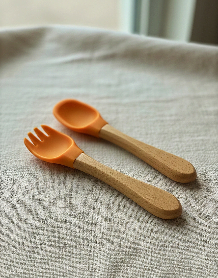 Silicon Wooden feeding spoon set.