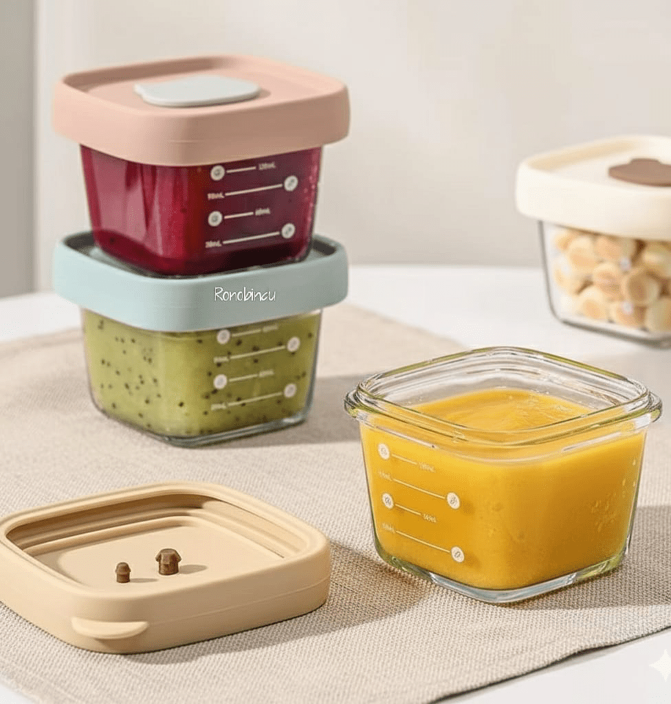 Premium quality Baby glass and silicon food containers.