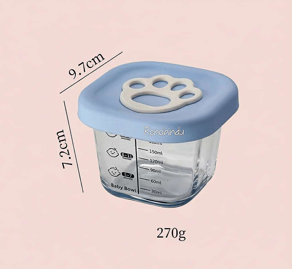 Baby glass and silicon food containers.