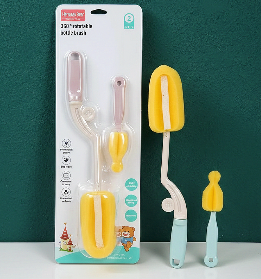 2 pcs baby feeder or pumping parts cleaning sponge brush set .