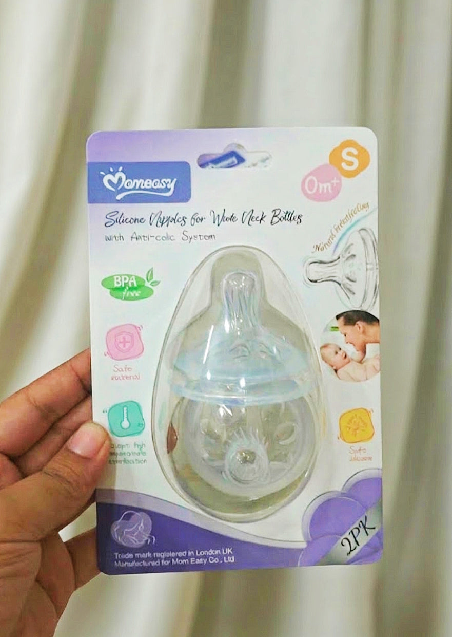 Momeasy Silicone Nipples for Wide Neck Bottles (2PK)