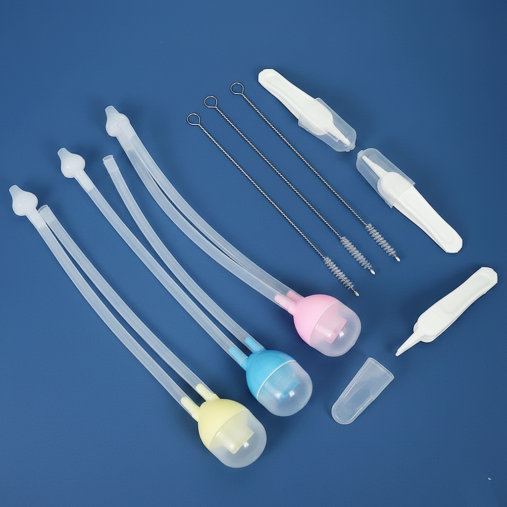 Baby nose aspirator with tweezer and cleaning tool set .