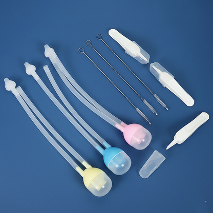 Baby nose aspirator with tweezer and cleaning tool set .