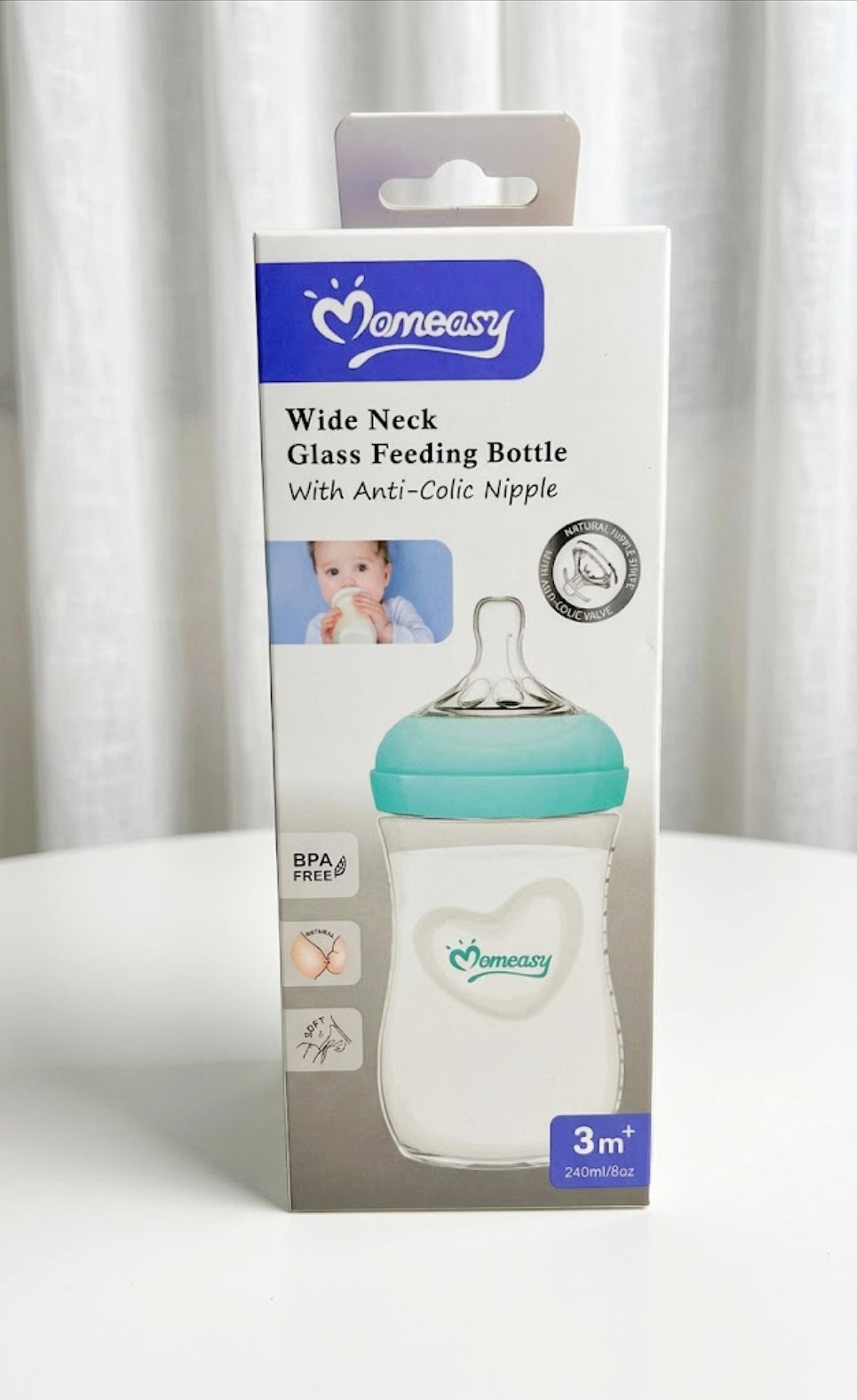 Momeasy Wide-Neck Glass Baby Bottle 240ml