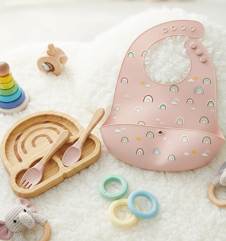 Baby wooden baby Feeding plate and spoon set.