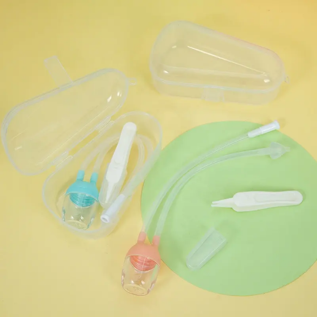 Baby nose aspirator with tweezer and cleaning tool set .
