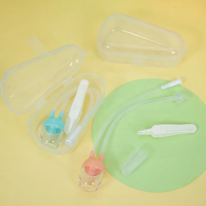Baby nose aspirator with tweezer and cleaning tool set .