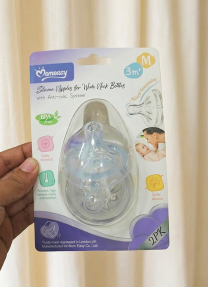 Momeasy Silicone Nipples for Wide Neck Bottles (2PK)