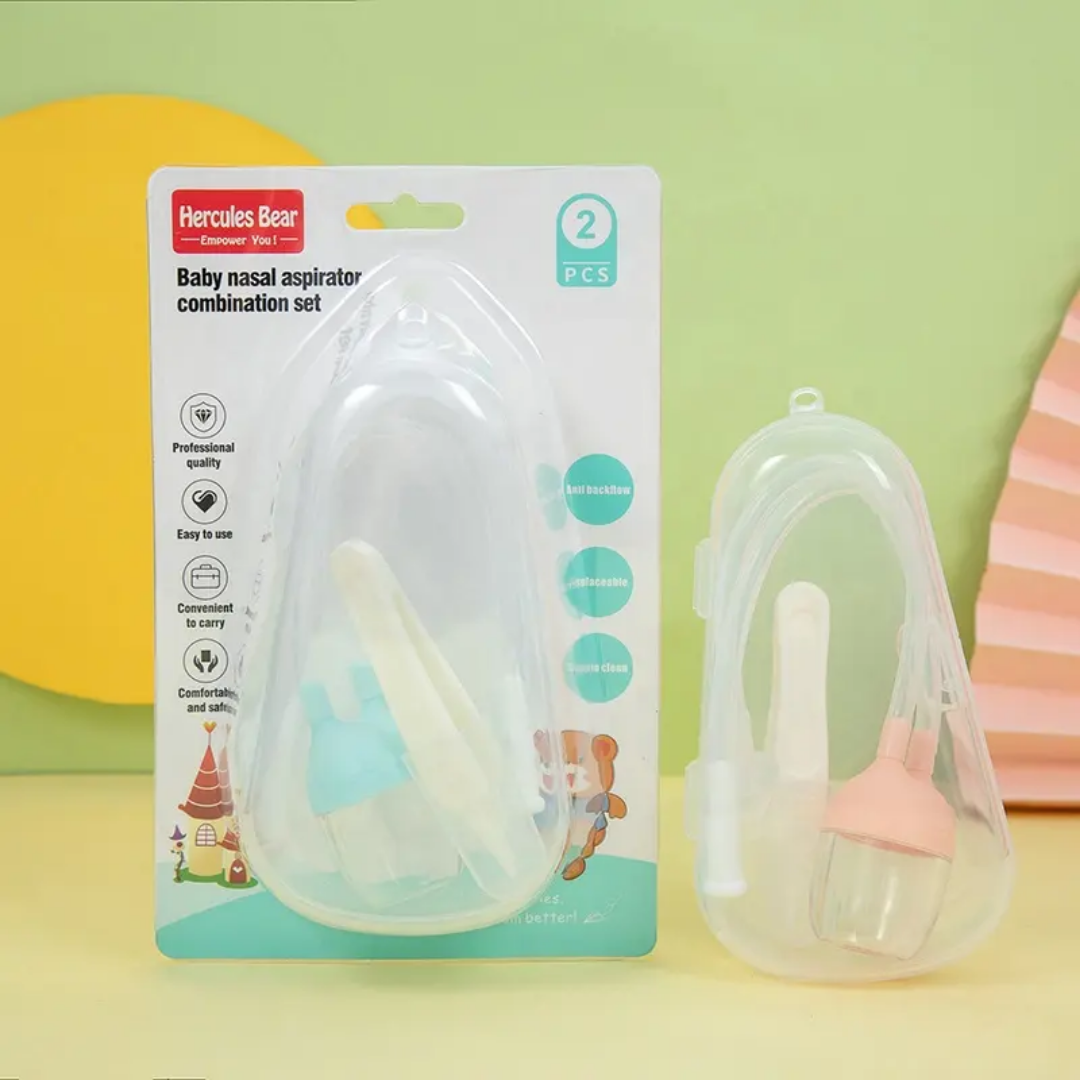 Baby nose aspirator with tweezer and cleaning tool set .