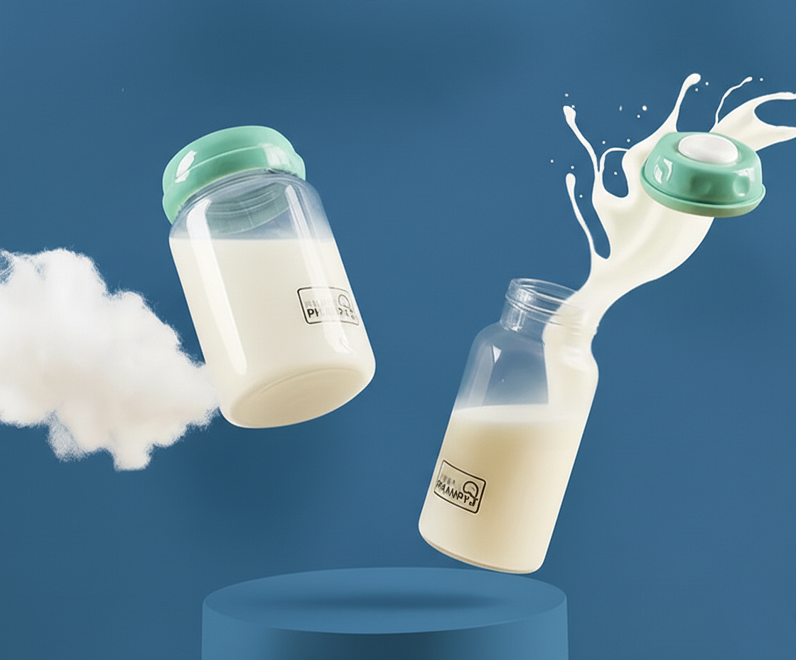 Breastmilk glass storage bottles.