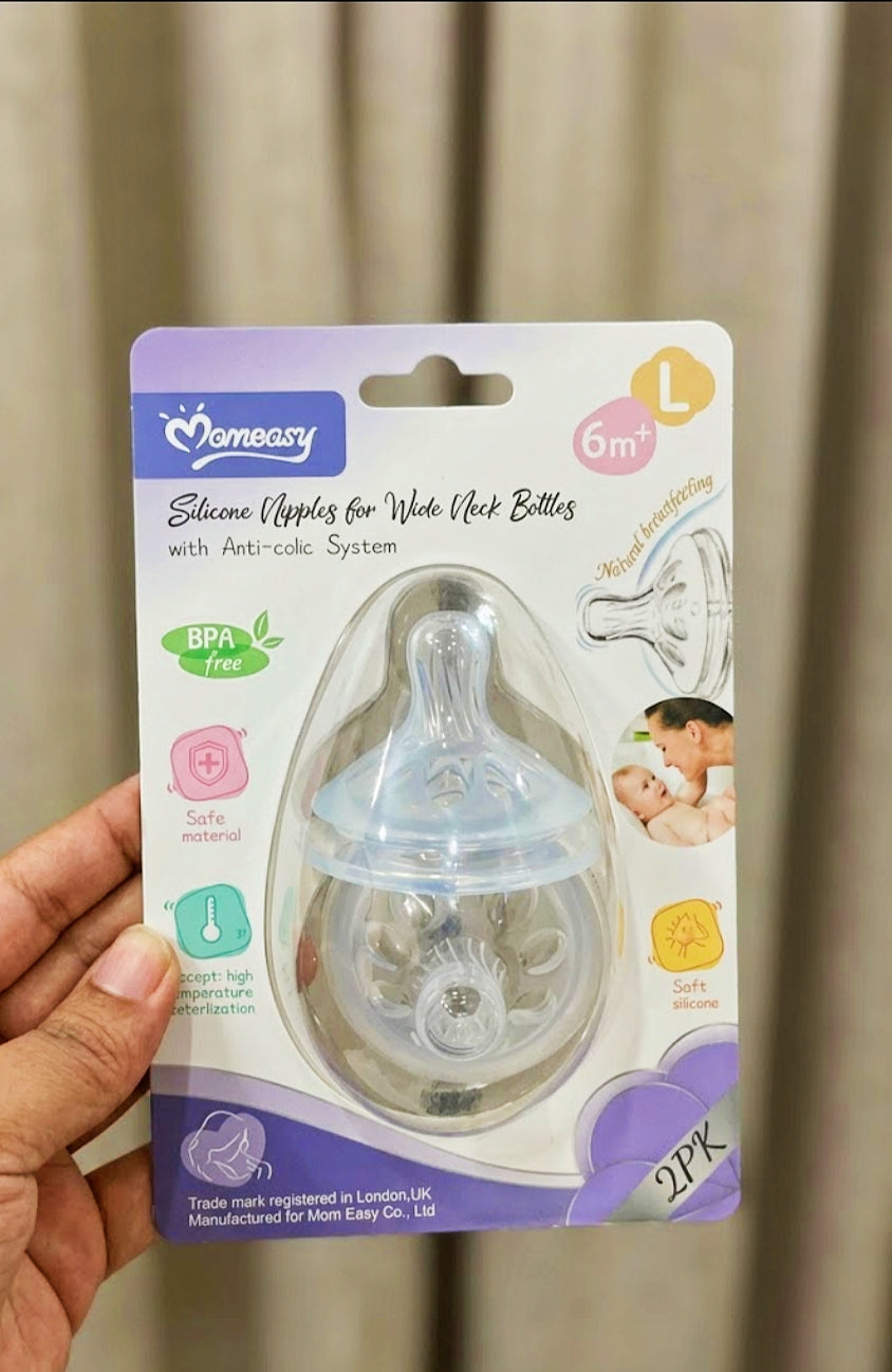 Momeasy Silicone Nipples for Wide Neck Bottles (2PK)